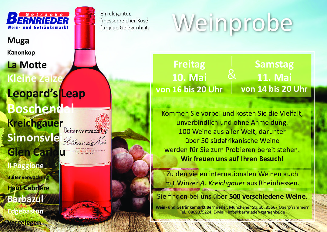 Einladung Weinprobe 10. und 11. Mai
